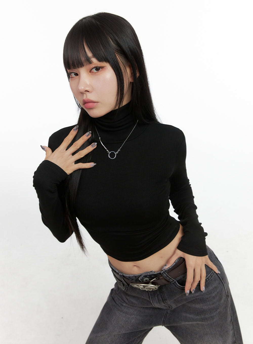 Basic Slim Fit High-Neck Cropped Top OO401