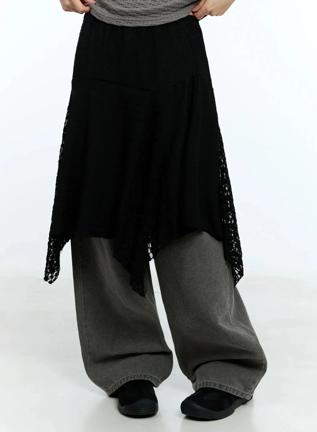 Lace Asymmetric Midi Skirt IU525