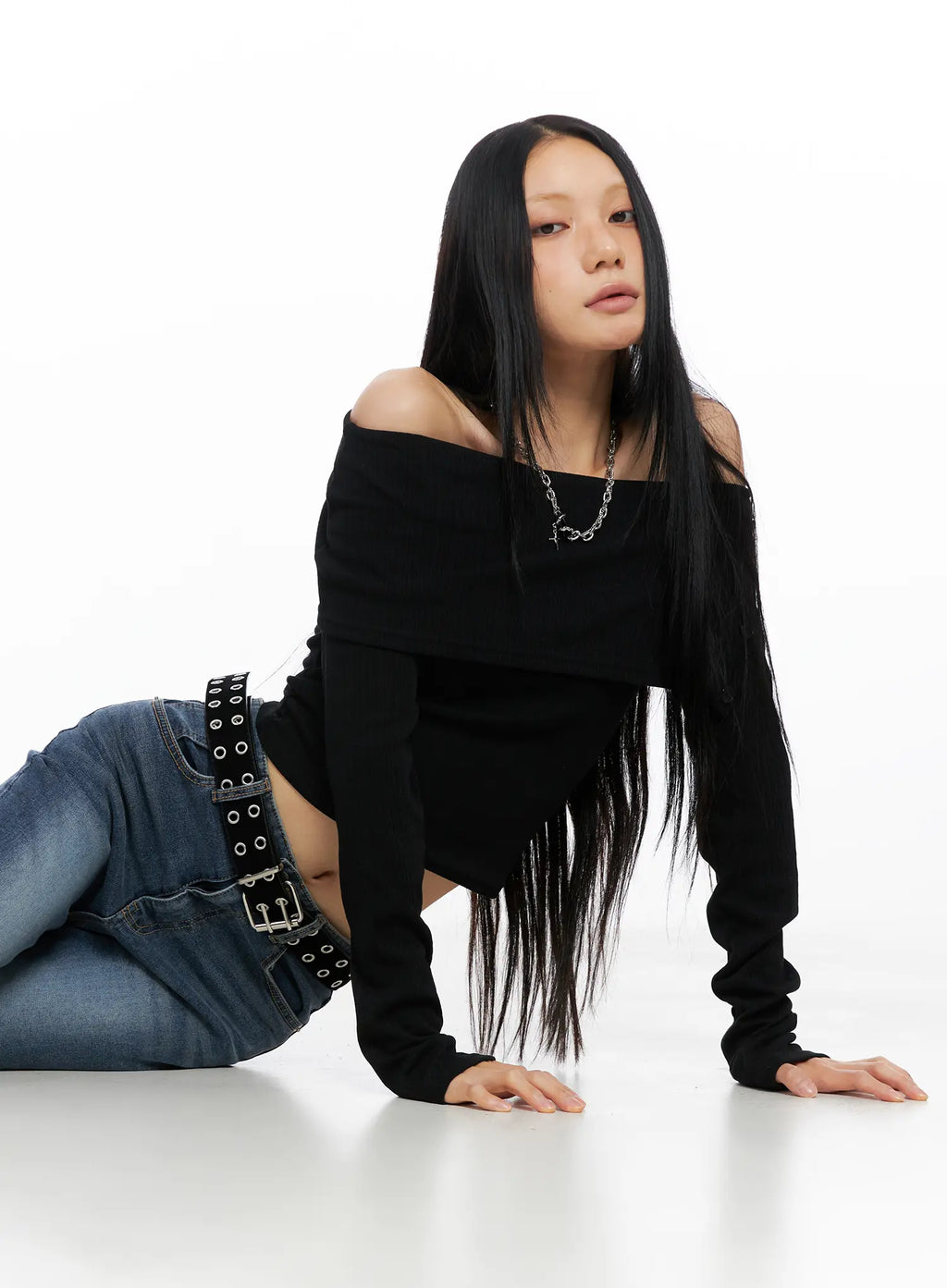 Side-Button Off-Shoulder Long Sleeve CS509