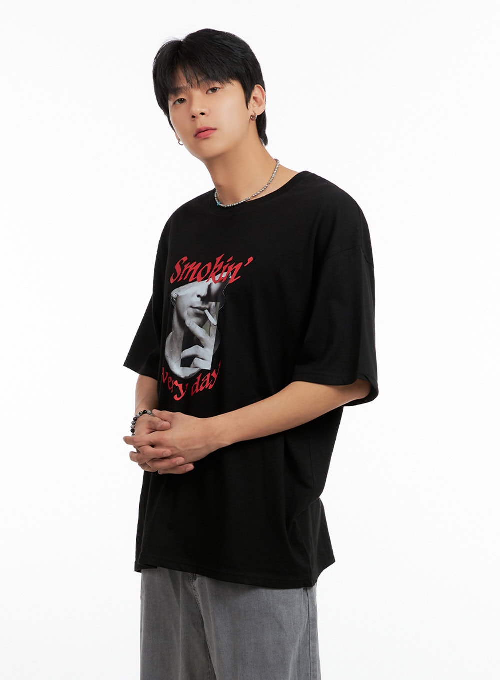 Men's Cotton Graphic Oversize T-Shirt (Black) IG402