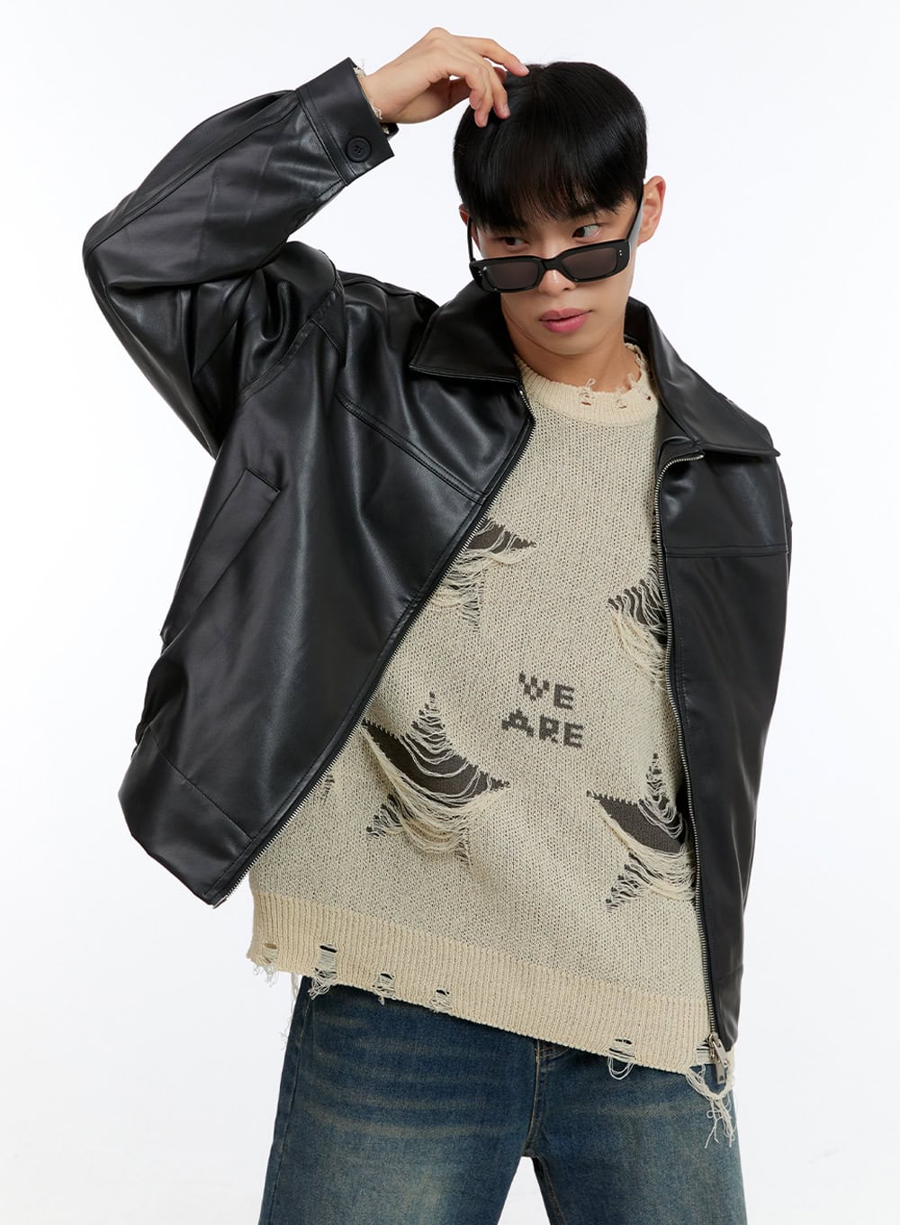 Men's Faux Leather Zip-Up Collar Jacket IG421