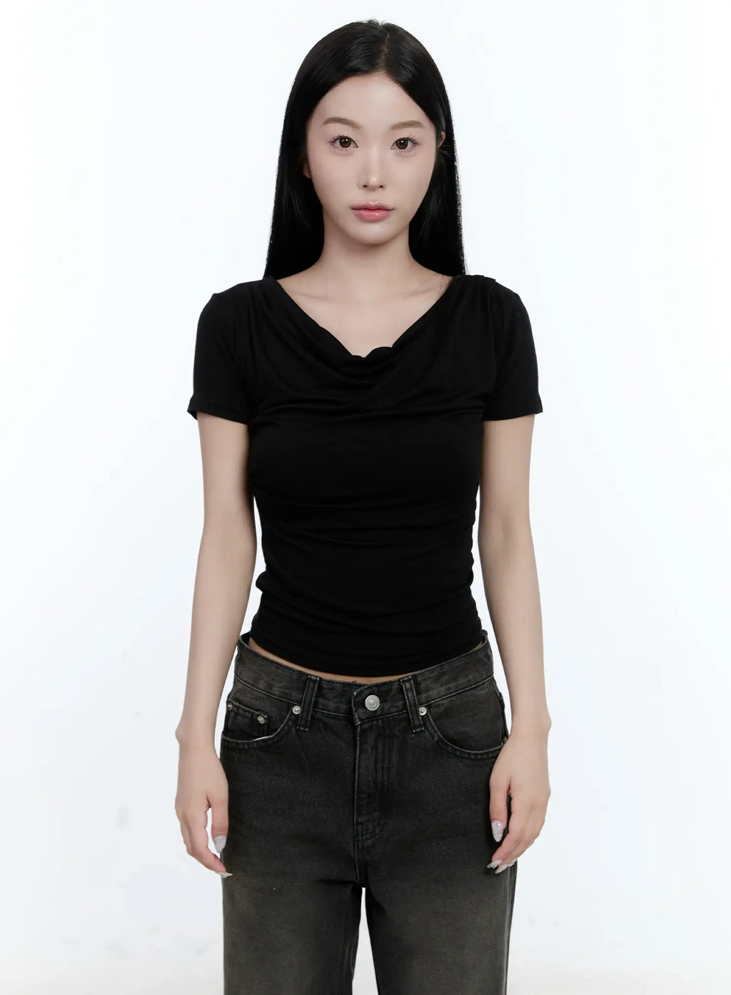 Shirred Draped Short-Sleeve Top CL530