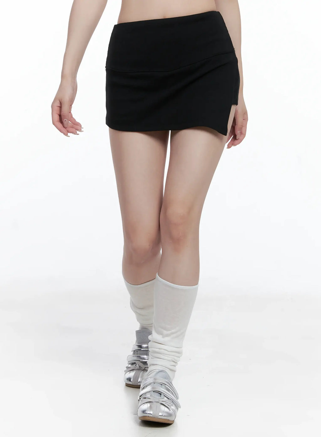 Asymmetric Slit Ribbed Mini Skirt CS501
