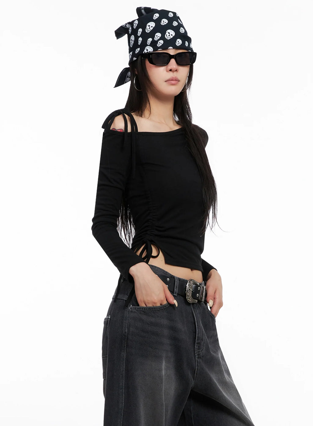 Asymmetric Off-Shoulder Long Sleeve Top IS515