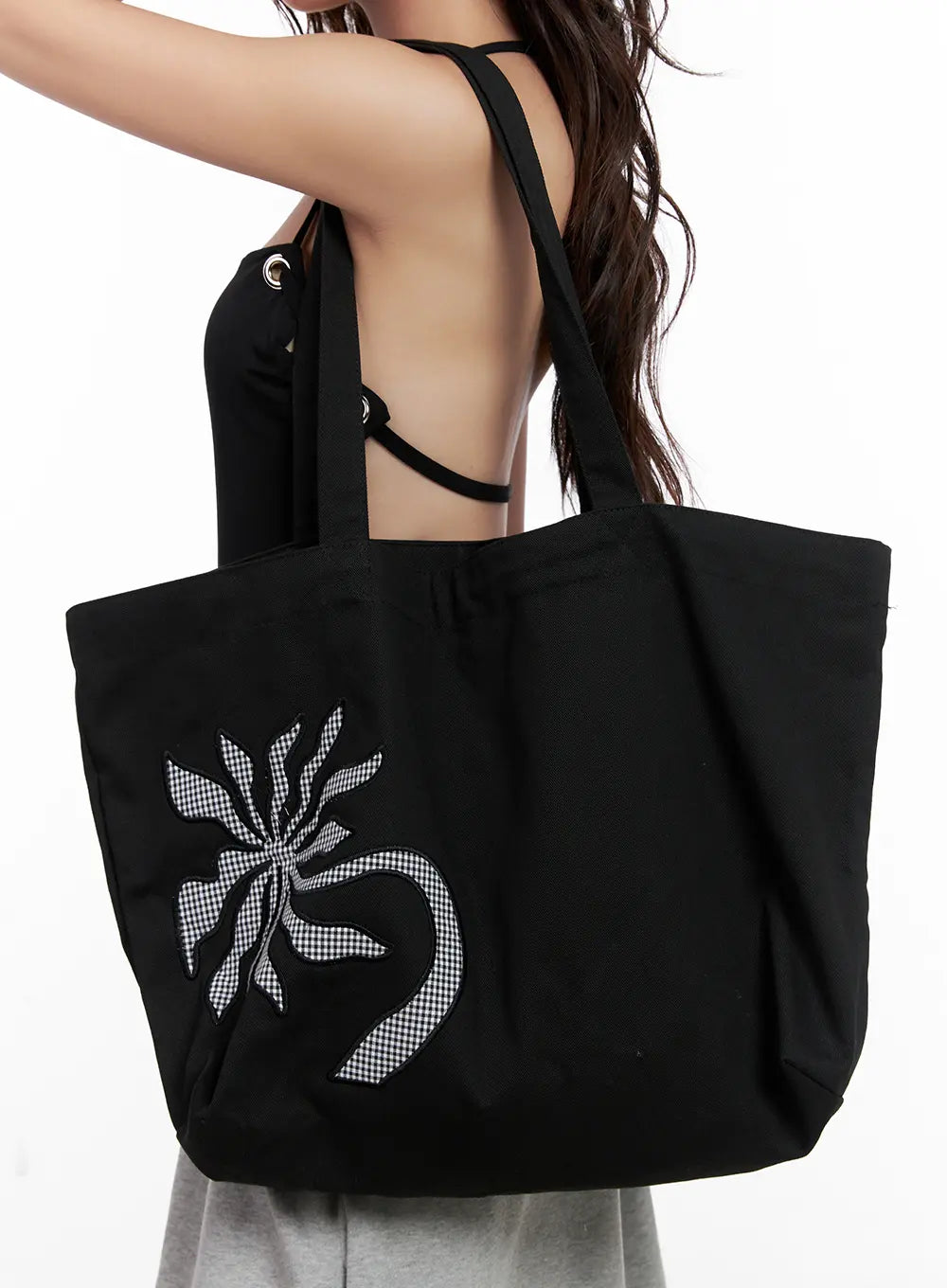 Gingham Patch-Accent Tote Bag CL522