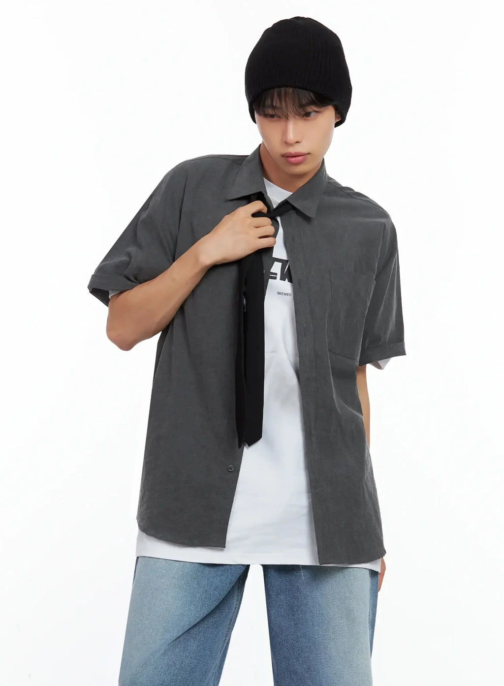 Men's Collared Short-Sleeve Button-Up Top IL516