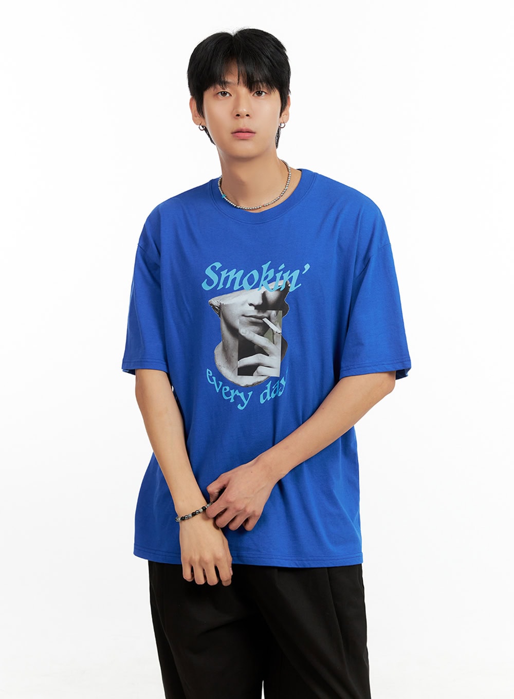 Men's Cotton Graphic Oversize T-Shirt (Blue) IG402