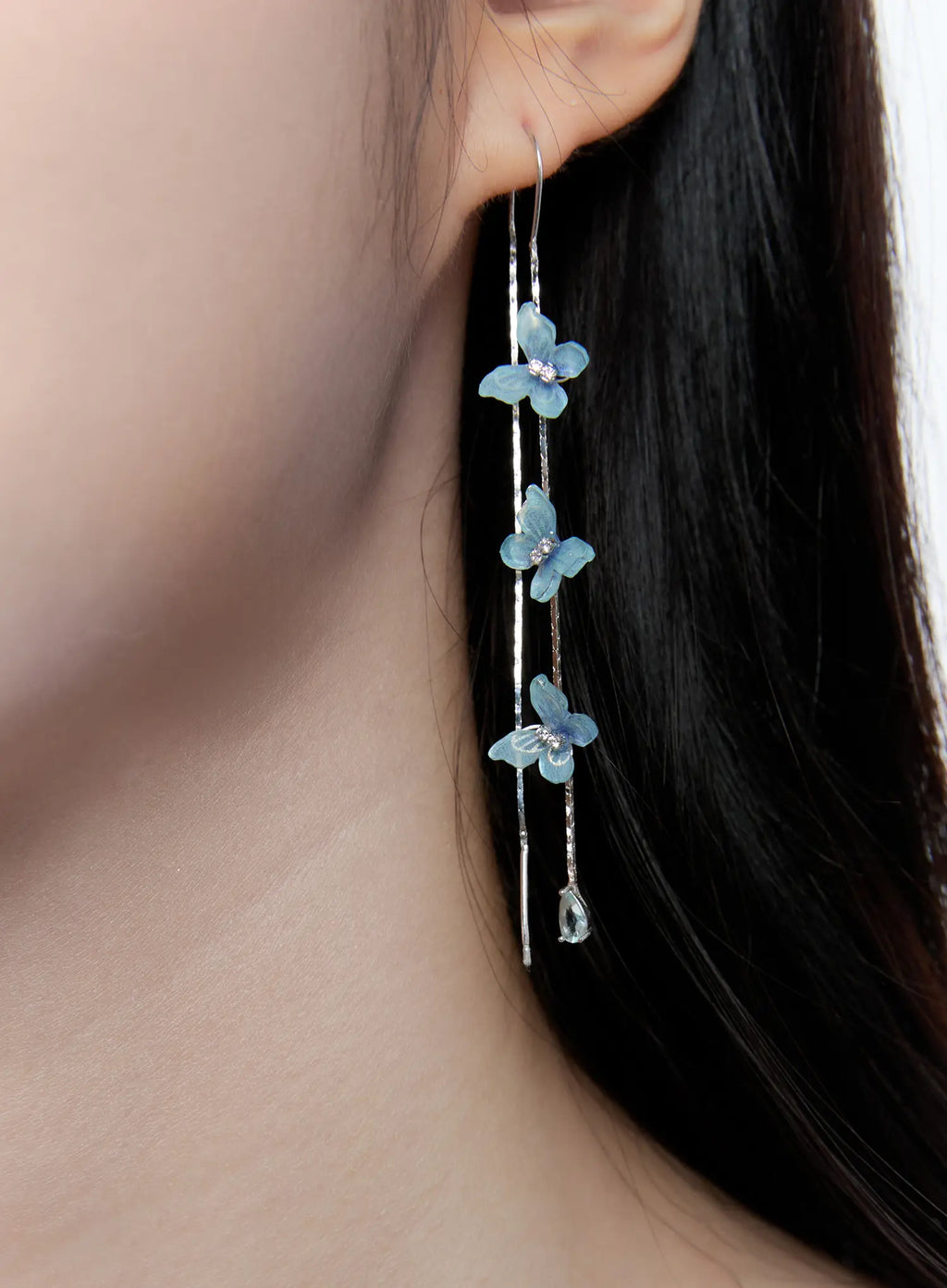Blue Butterfly Drop Threader Earrings CC0608