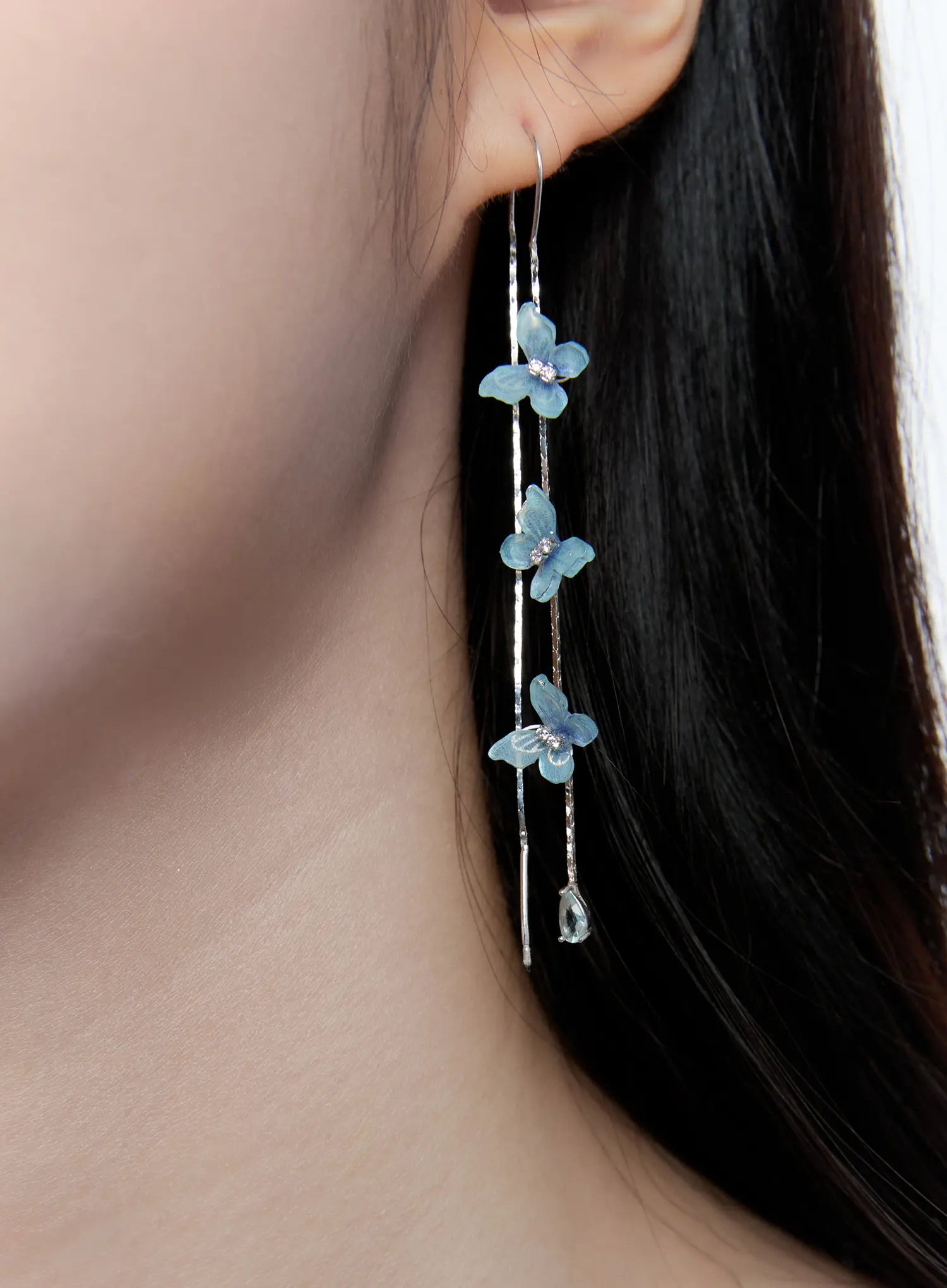Blue Butterfly Drop Threader Earrings CC0608