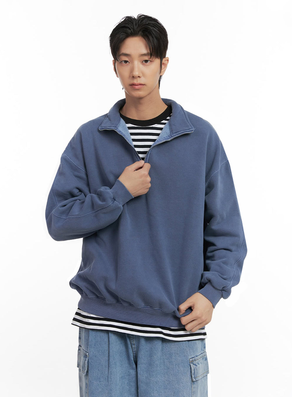 Men's Washed Cotton Half-Zip Crewneck ID406