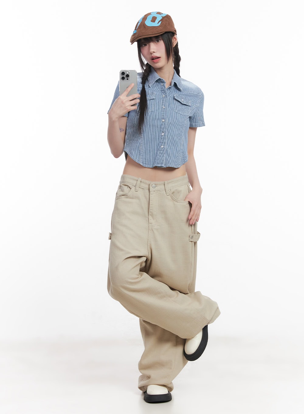 Striped Half-Sleeve Denim Shirt CU506