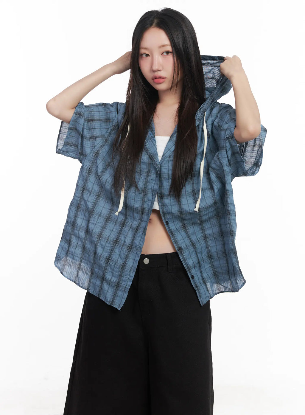 Plaid Hooded Oversized Shirt CU517