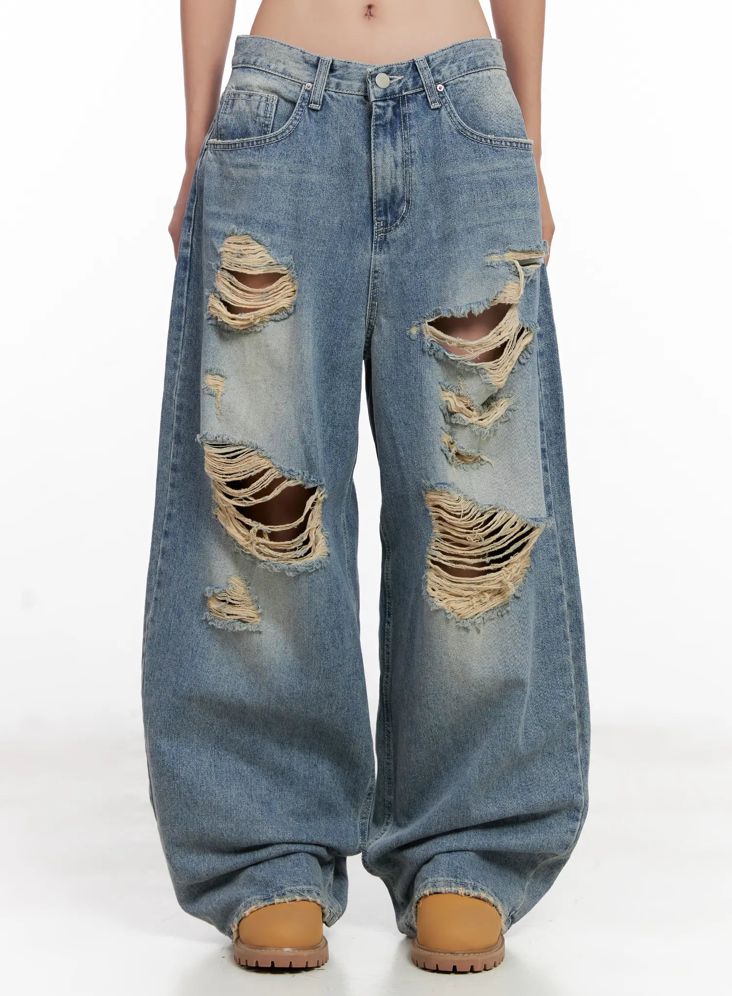 Manon Washed Distressed Wide Jeans CL518