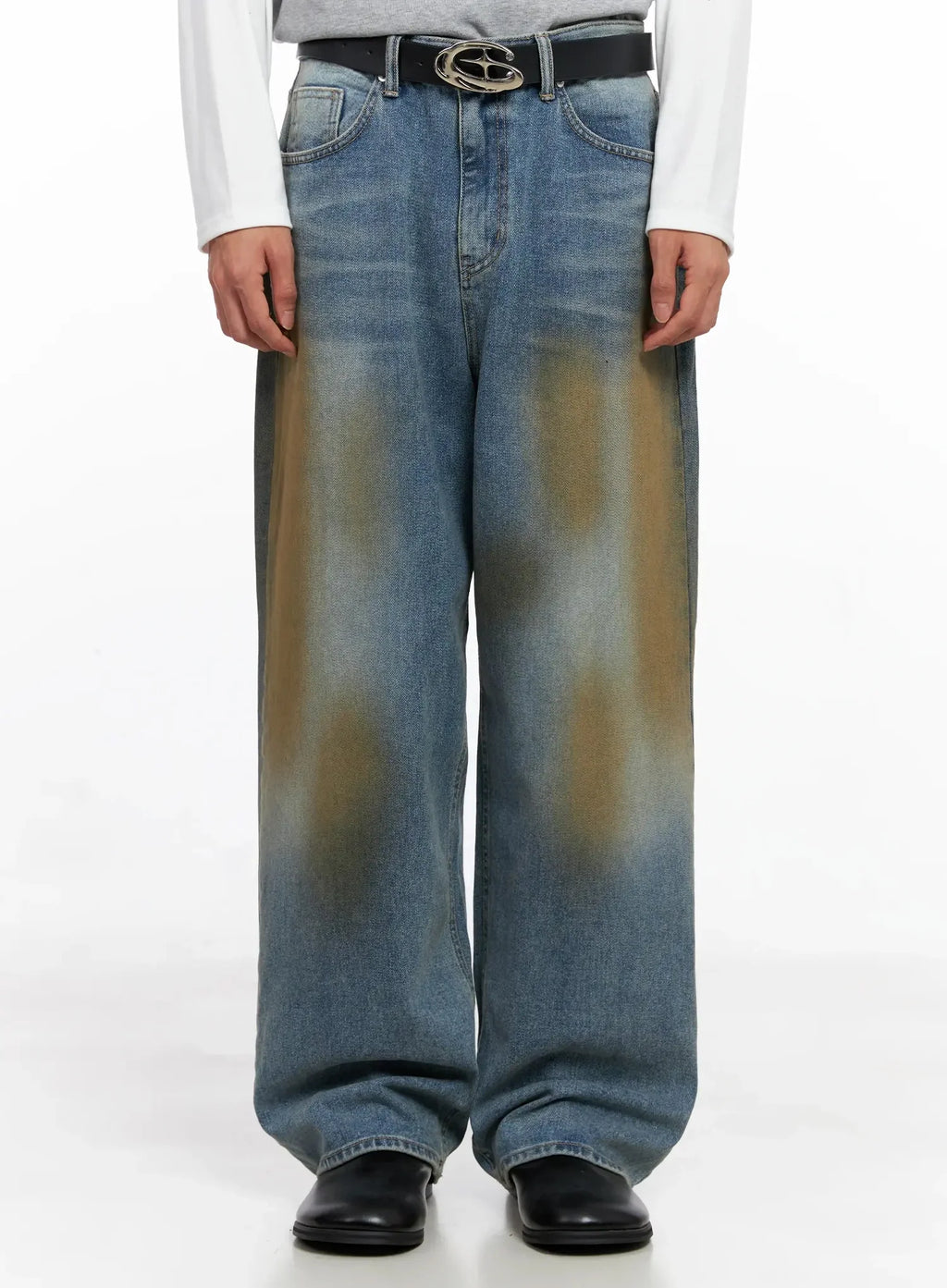 Men's Vintage Washed Wide-Leg Jeans IO516