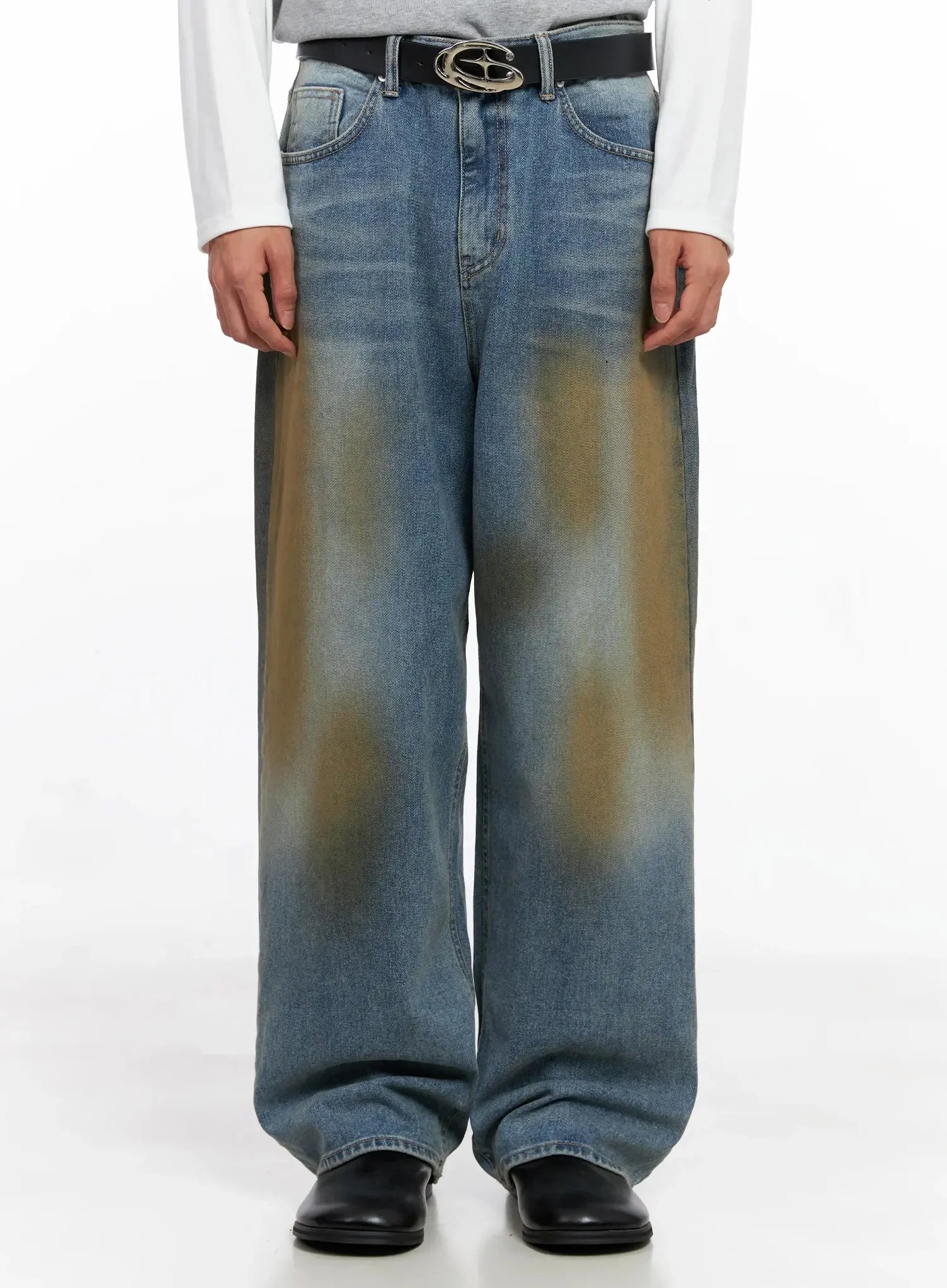 Men's Vintage Washed Wide-Leg Jeans IO516