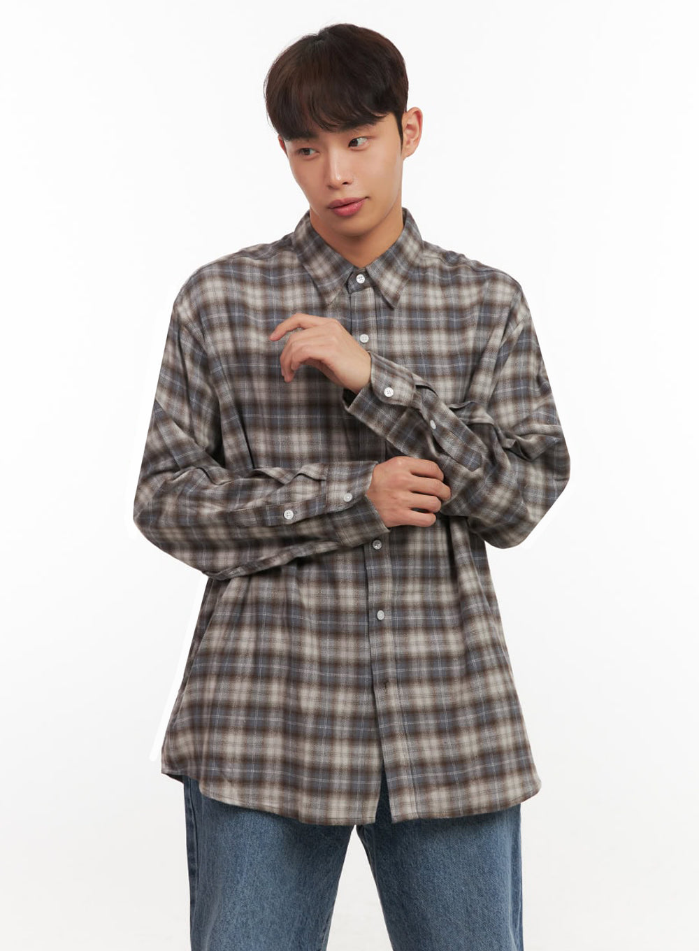 Men's Oversized Checkered Collar Shirt IF517