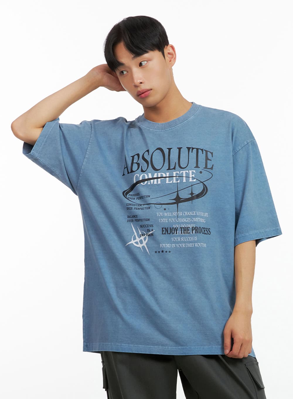 Men's Cotton Lettering Oversized Graphic Tee (Blue) IU414