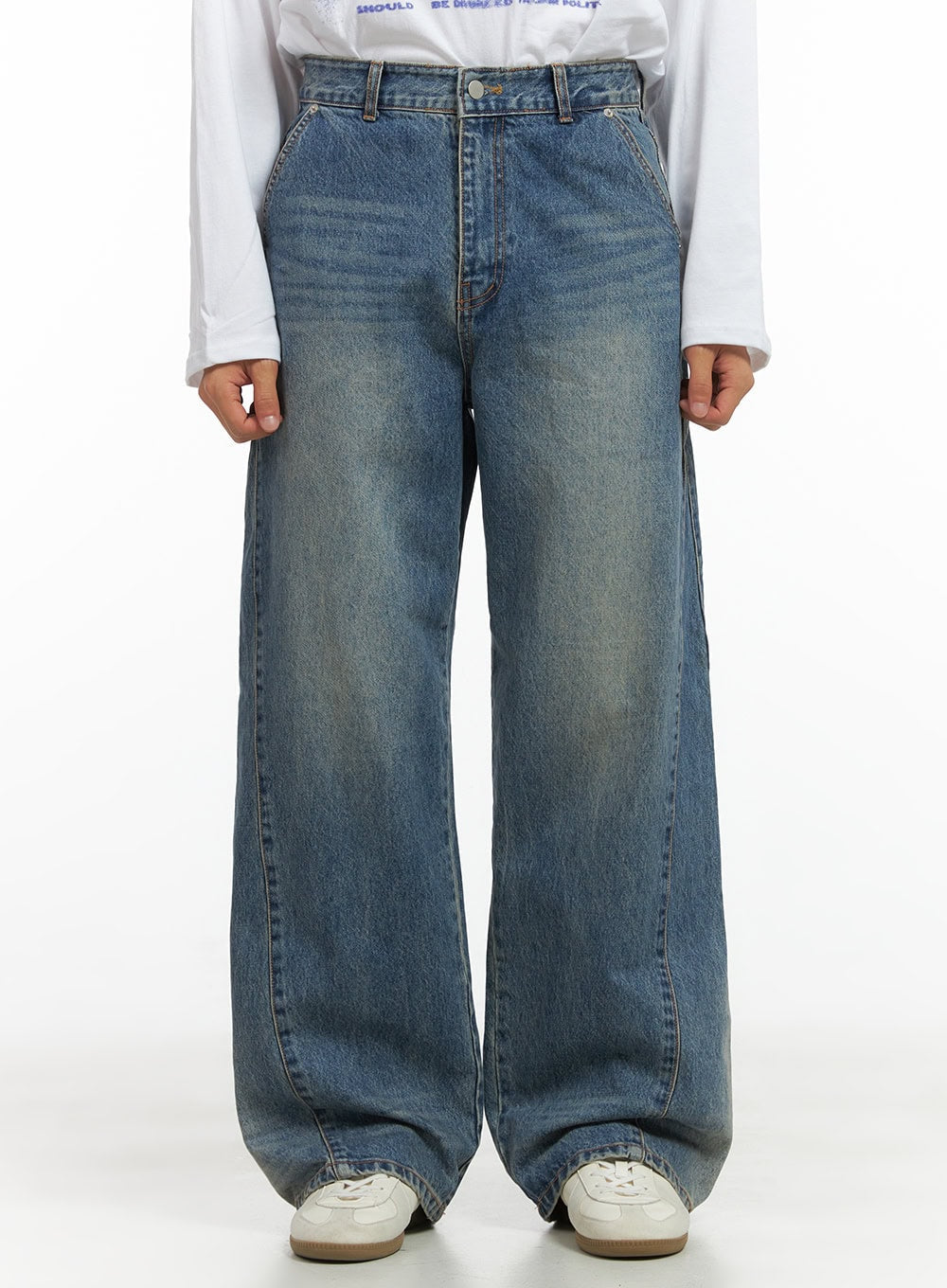 Men's Subtle Stitch Wide Leg Jeans CO408