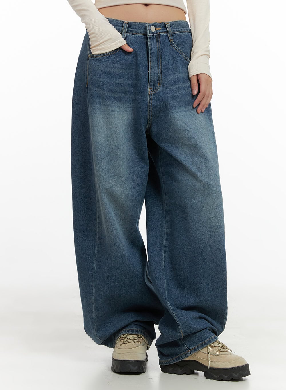 Lacey Washed Denim Baggy Jeans CO404