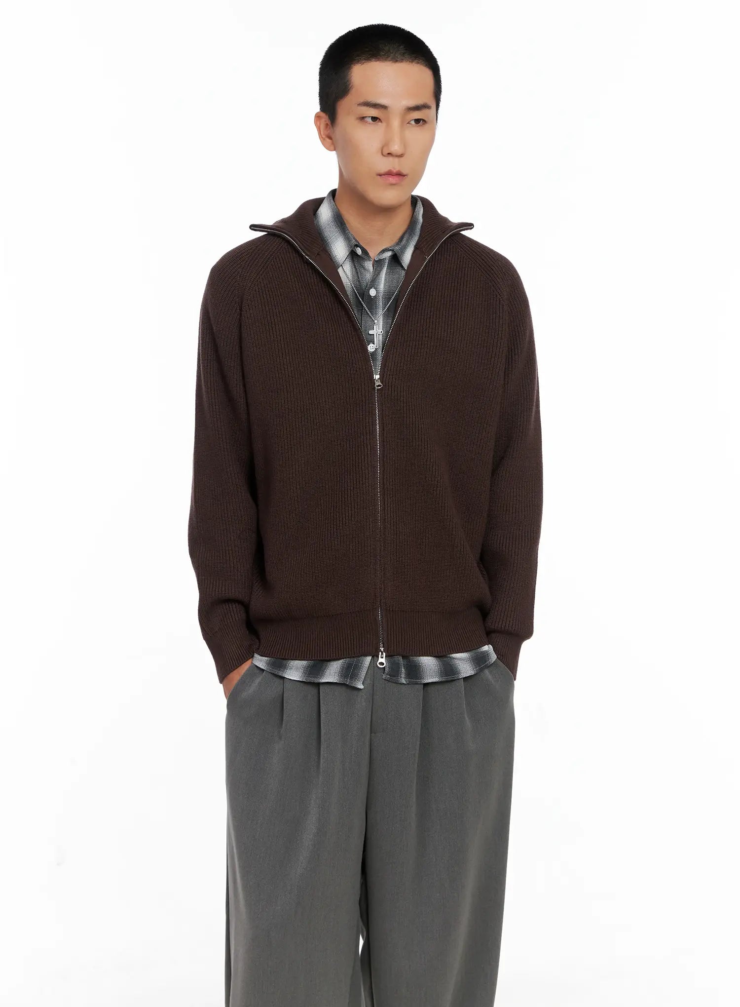 Men's Knit Zip-Up Sweater IS502