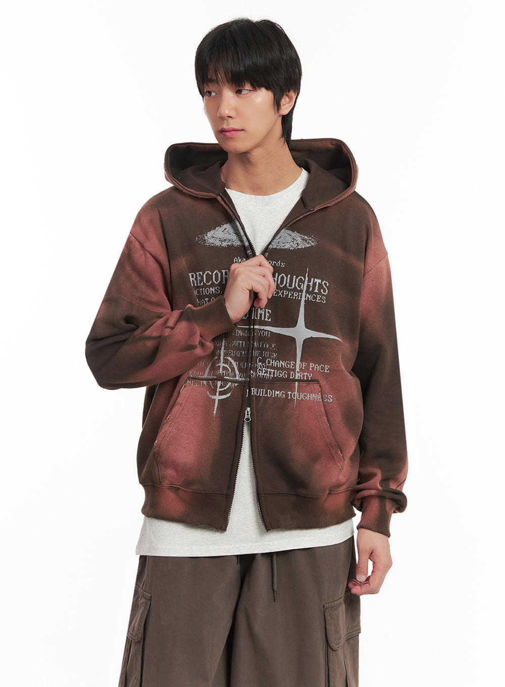 Men's Graphic Dye Washed Hooded Jacket IA510