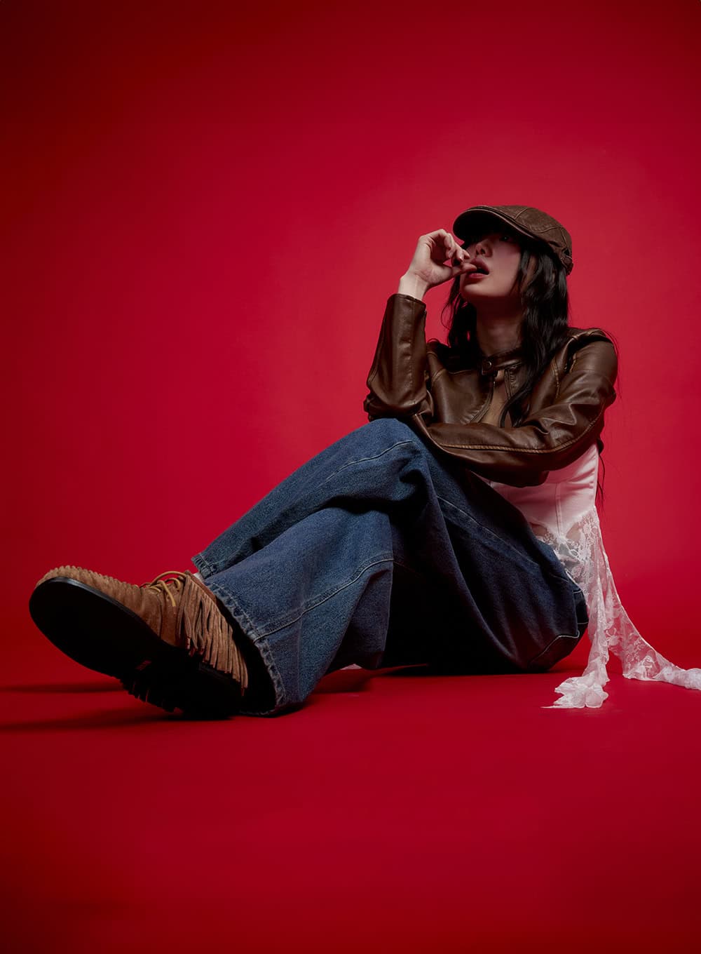 Stitched Faux-Leather Bolero Jacket CF511