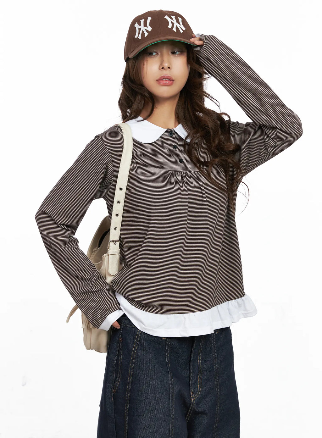 Striped Collared Button Long Sleeve Top CO510