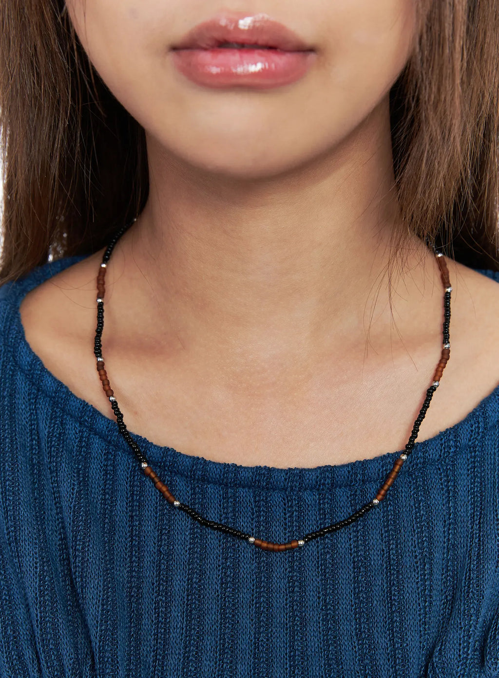 Brown Beaded Choker Necklace CO513