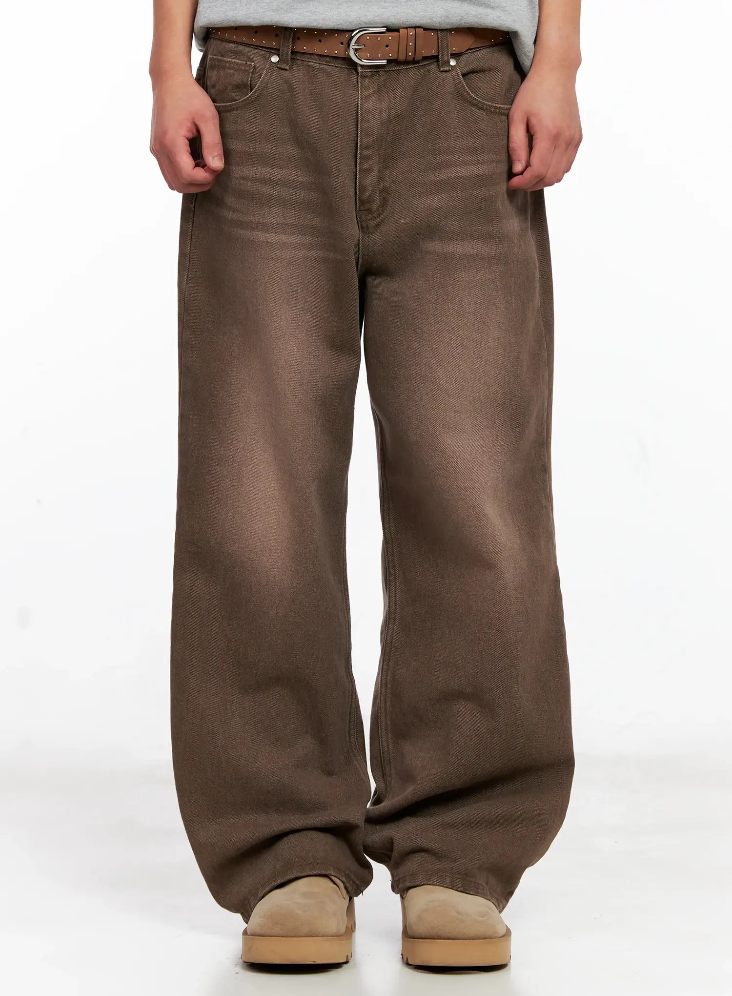 Men's Washed Wide-Leg Denim Jeans IG511