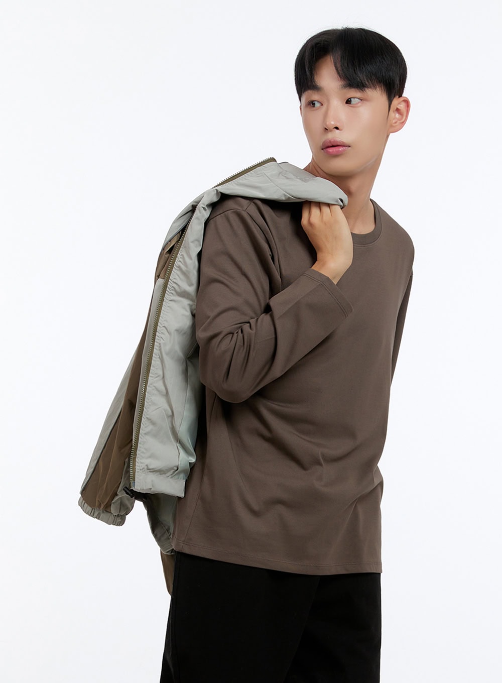 Men's Basic Cotton Long Sleeve T-Shirt (Brown) IS412