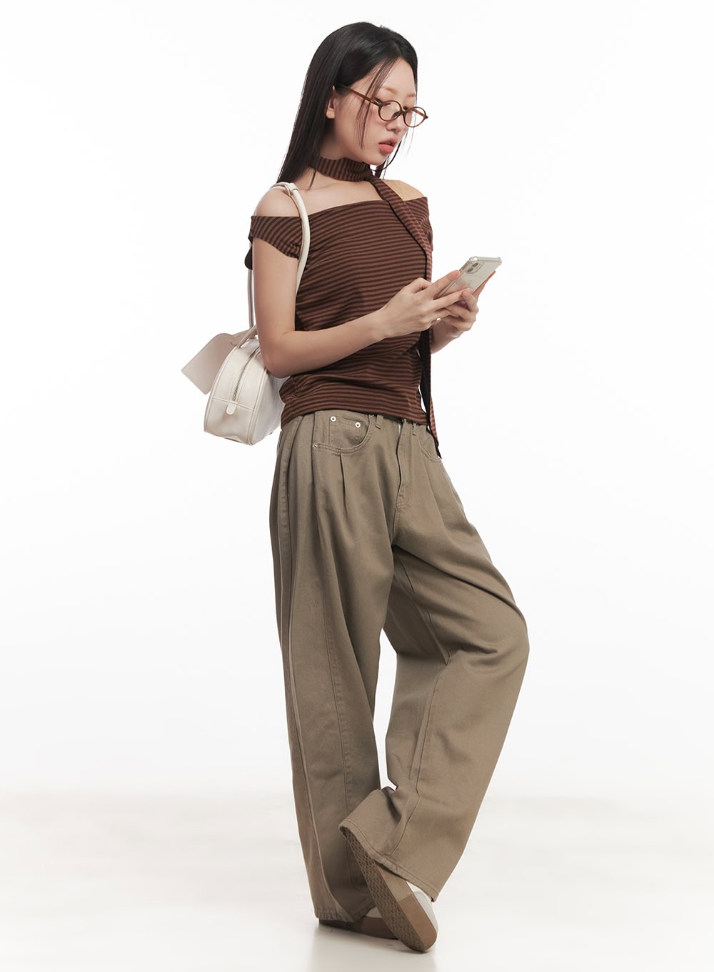 Stripe Off-Shoulder Top with Scarf CA521