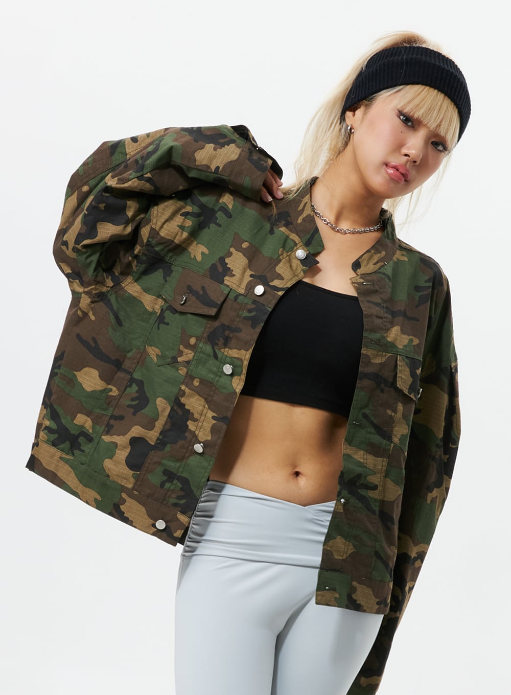 Collarless Camo Jacket IS322