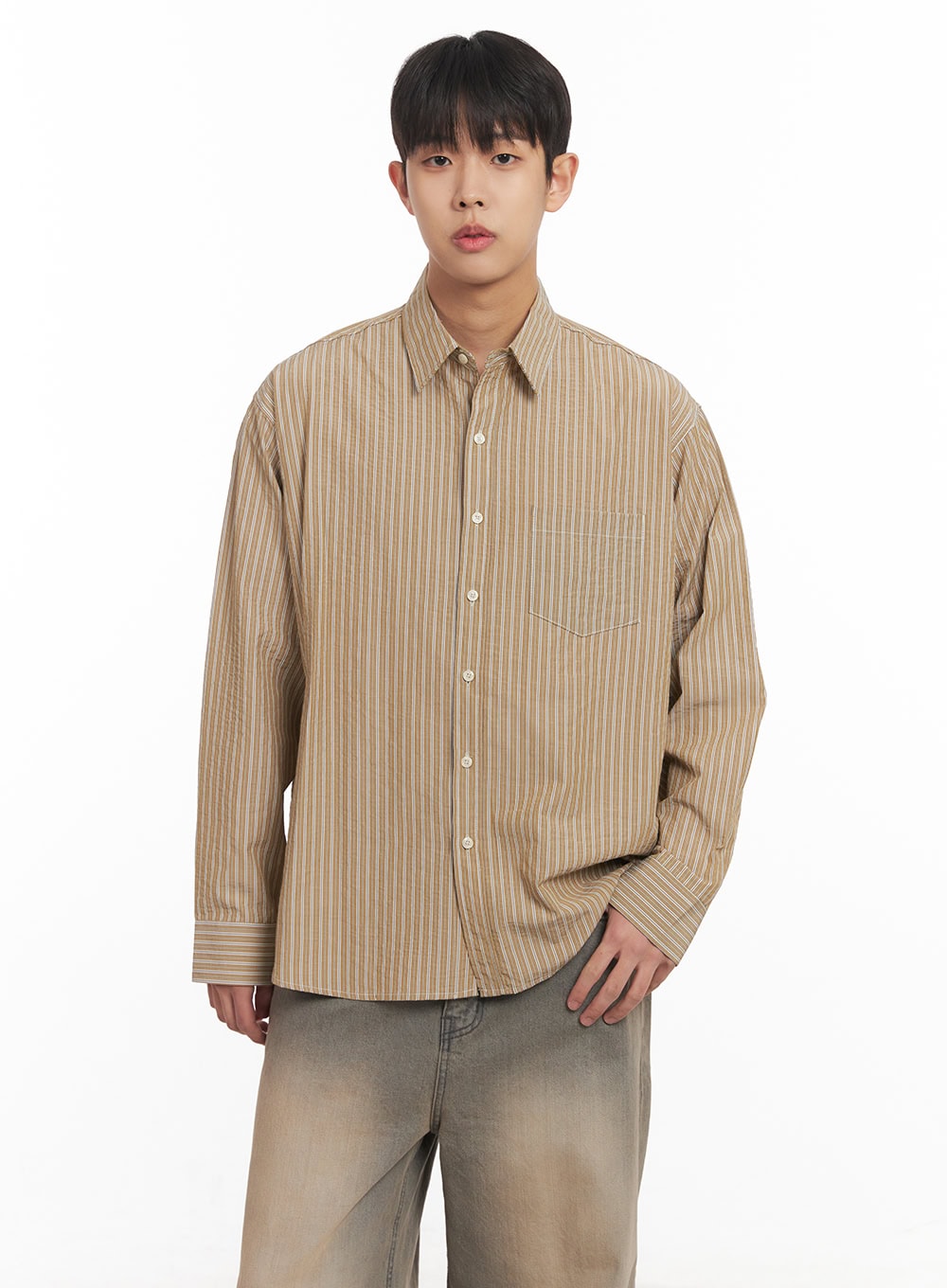 Men's Oversized Stripe Collared Shirt IM514