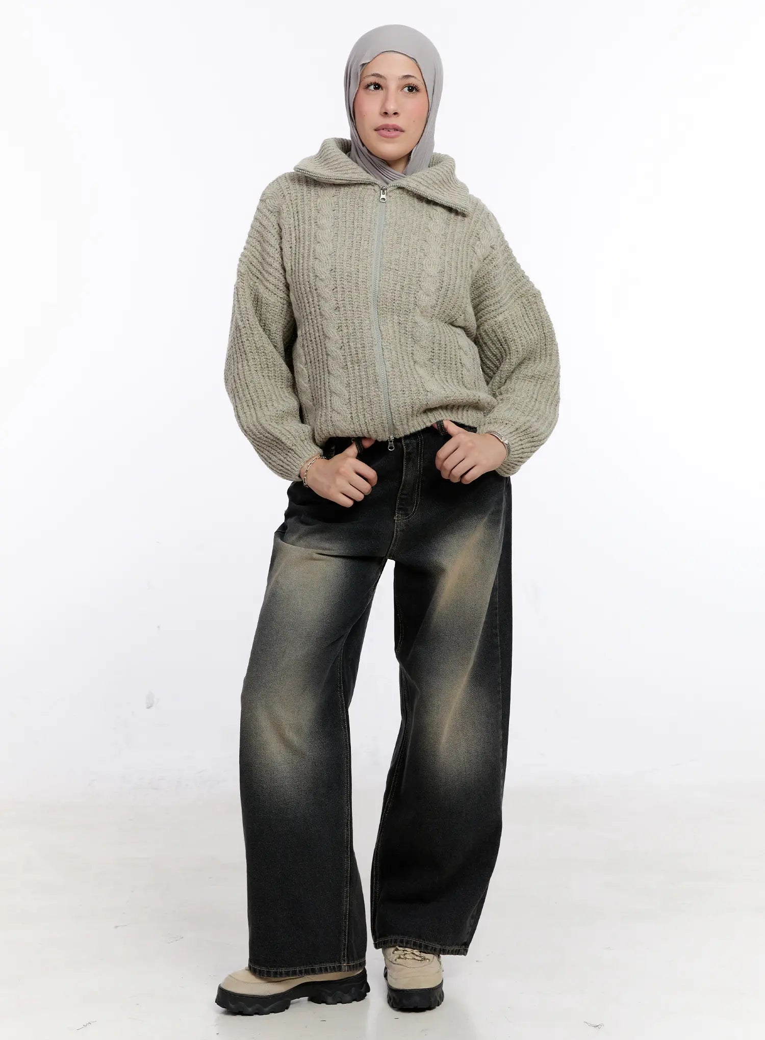 Gustav Double Waist Washed Baggy Jeans CS524