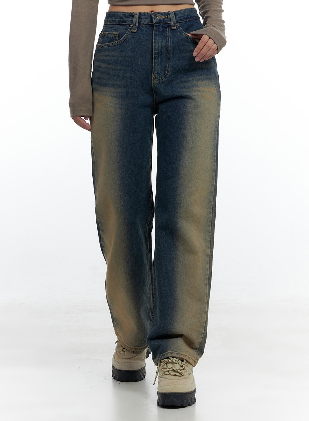 Lark Brown Washed Out Wide Leg Denim CS424