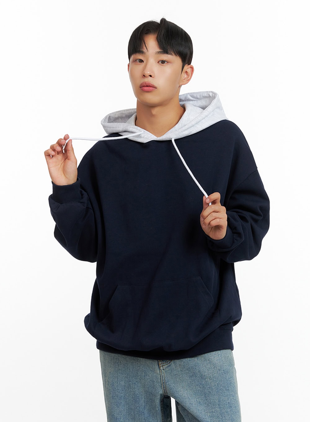 Men's Contrasting Hoodie (Dark Blue) IU412