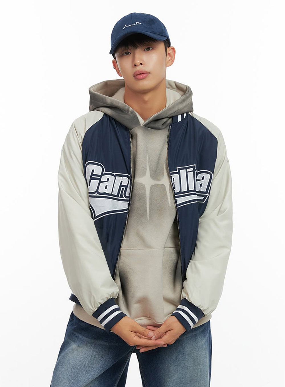 Graphic Nylon Zip Up Varisty jacket  IO420