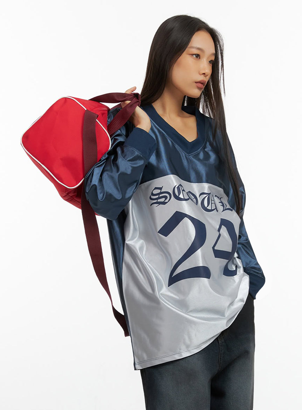 Dark Blue Lettered Poly Sweat V-Neck Hoodie IO409