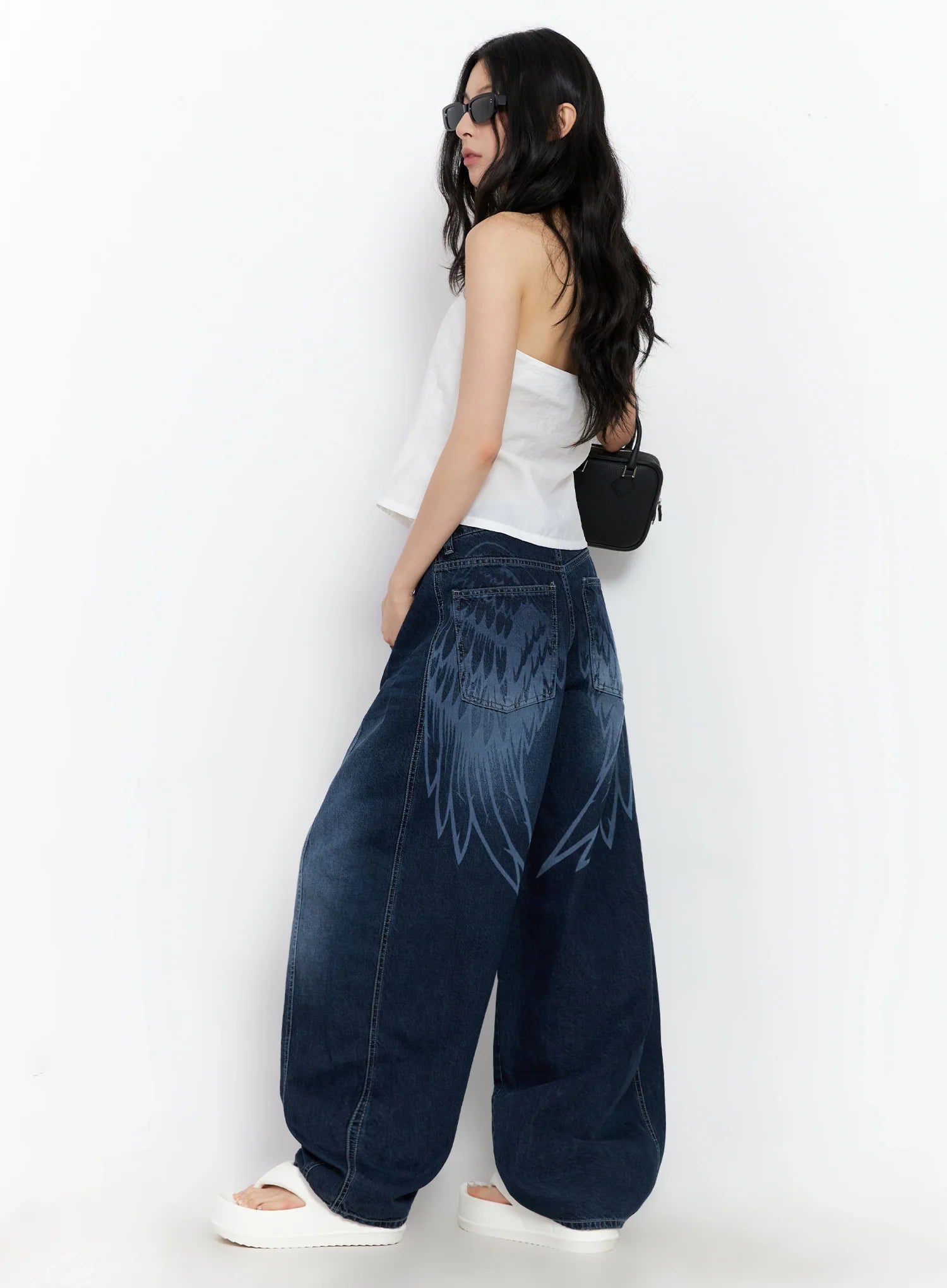 Sohee Angel Wing Print Wide-Leg Jeans IG508