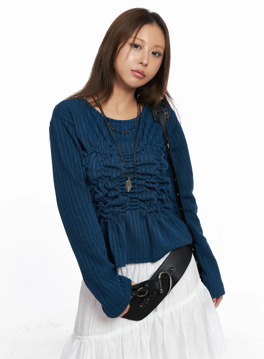 Ruffled Ribbed Long Sleeve Top CO510