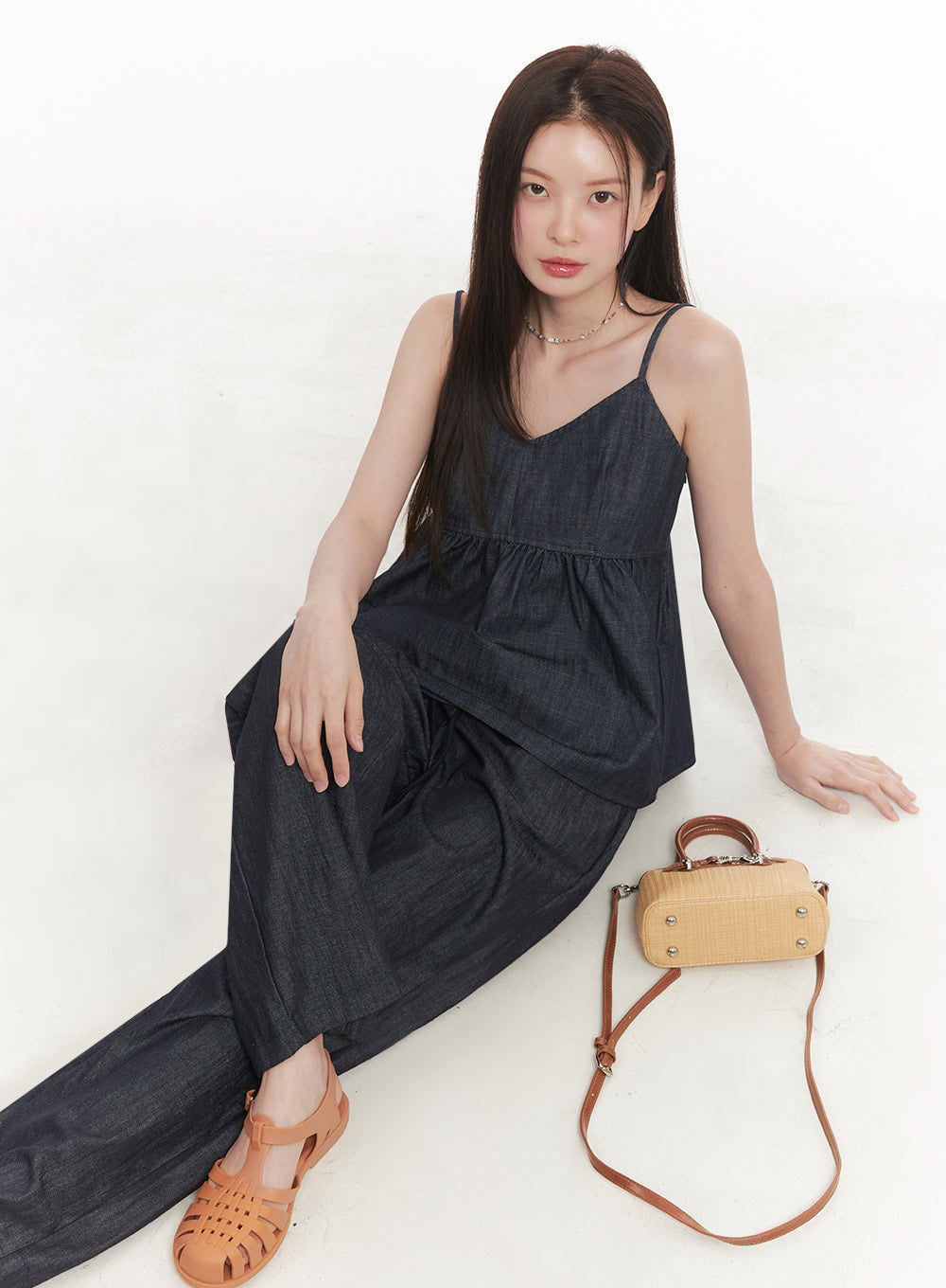 Cotton Flare V-Neck Denim Cami Top IY509