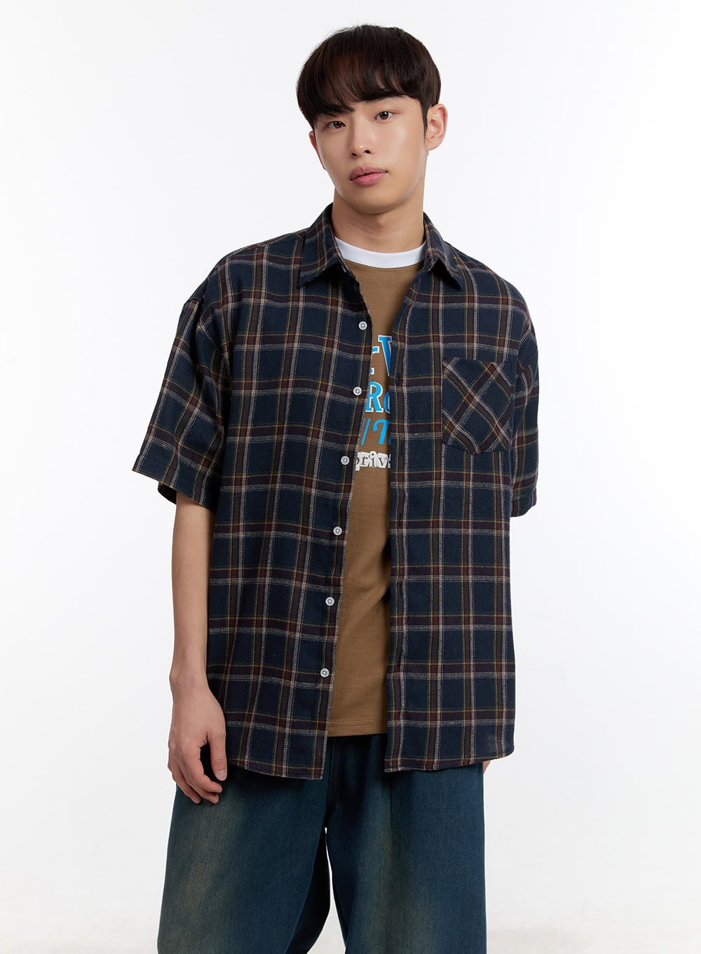 Men's Plaid Collared Oversized Shirt IA507