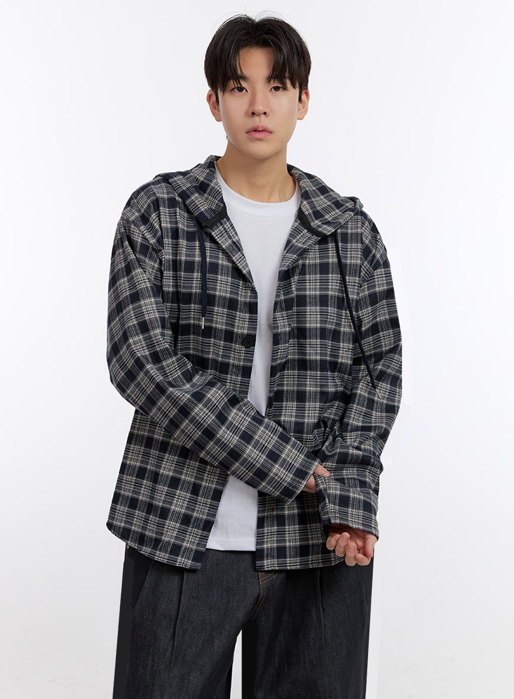 Men's Oversize Checkered Hooded Shirt IM525