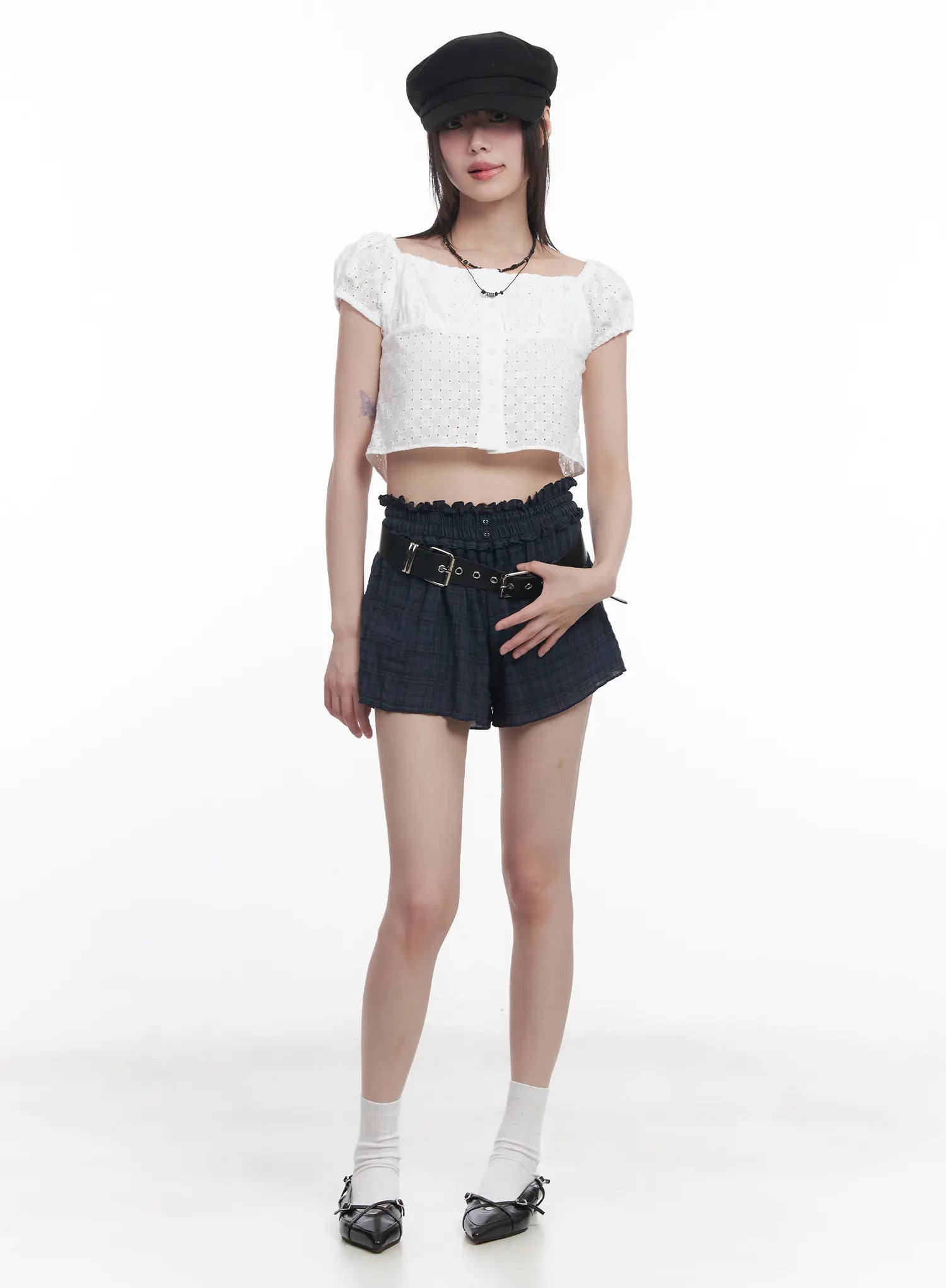 Plaid Print Frilly Shorts CU518