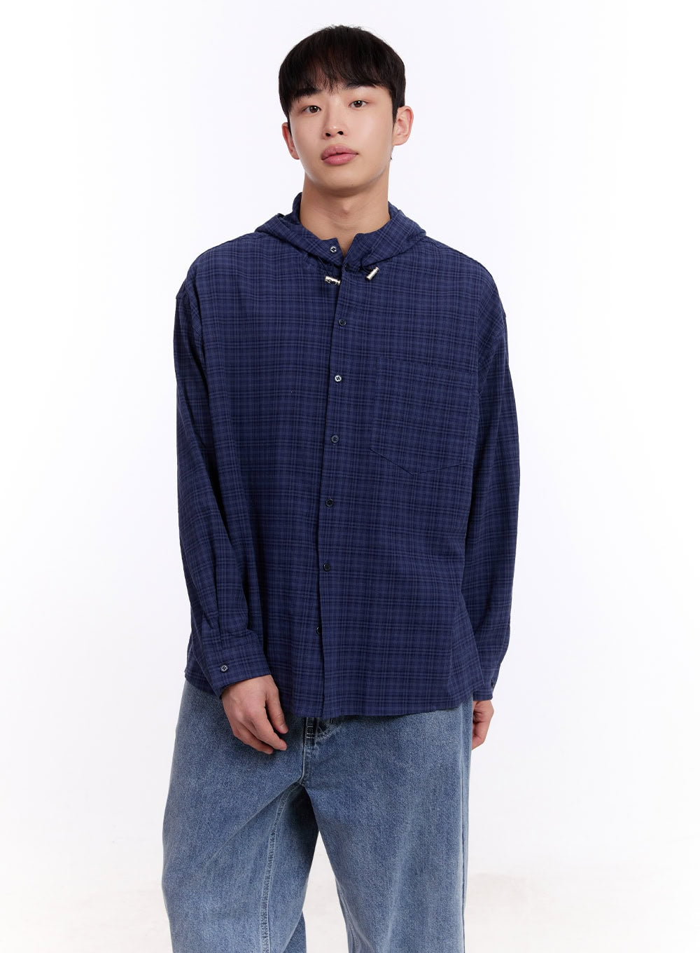 Men's Loose-Fit Plaid Hooded Shirt IM512