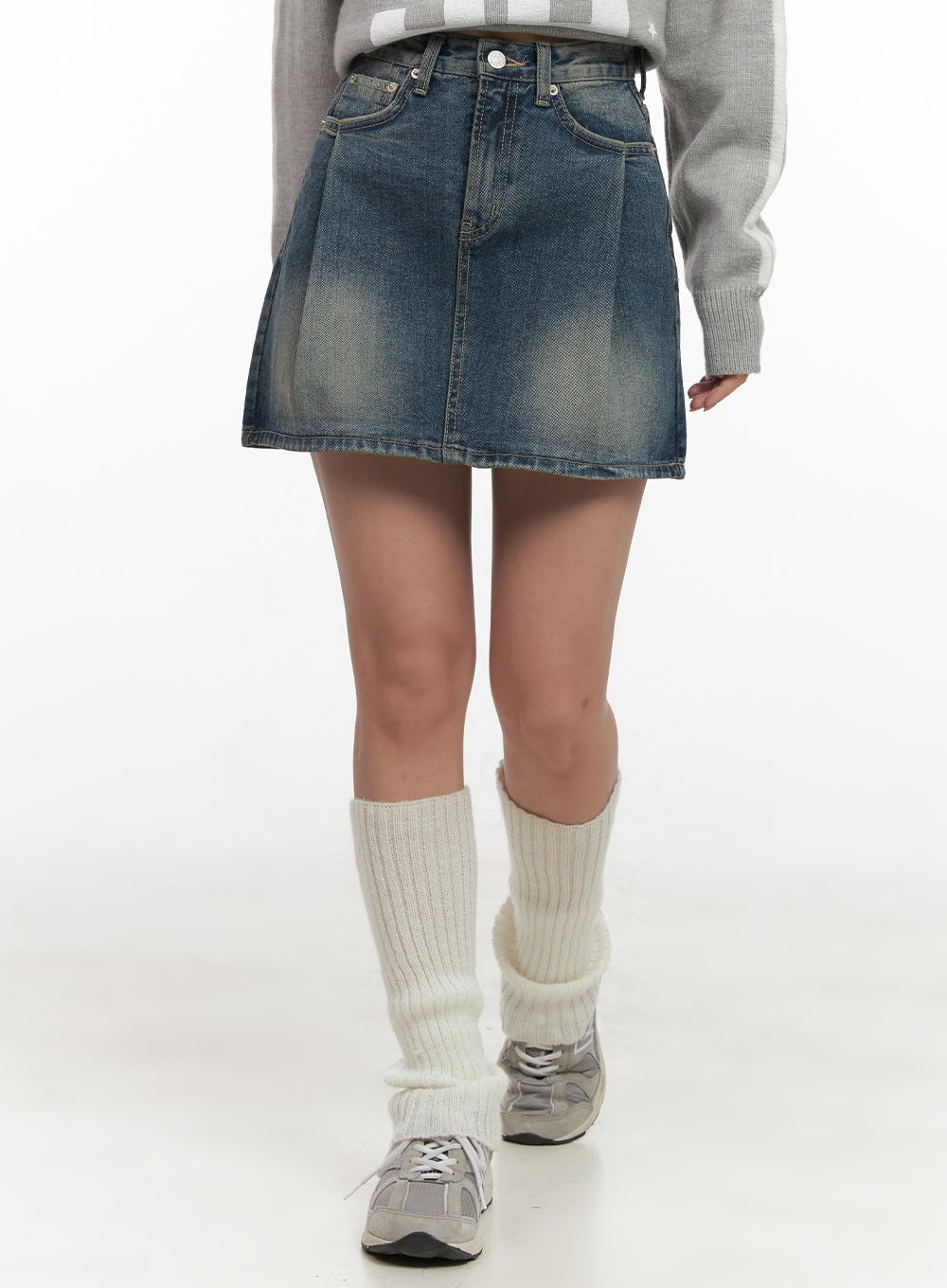 Pintuck Washed Denim Mini Skirt CD416