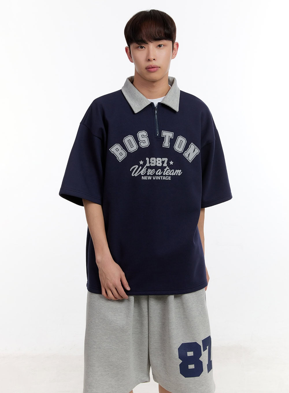 Men's Oversized Half-Zip Collared Sweatshirt IA504