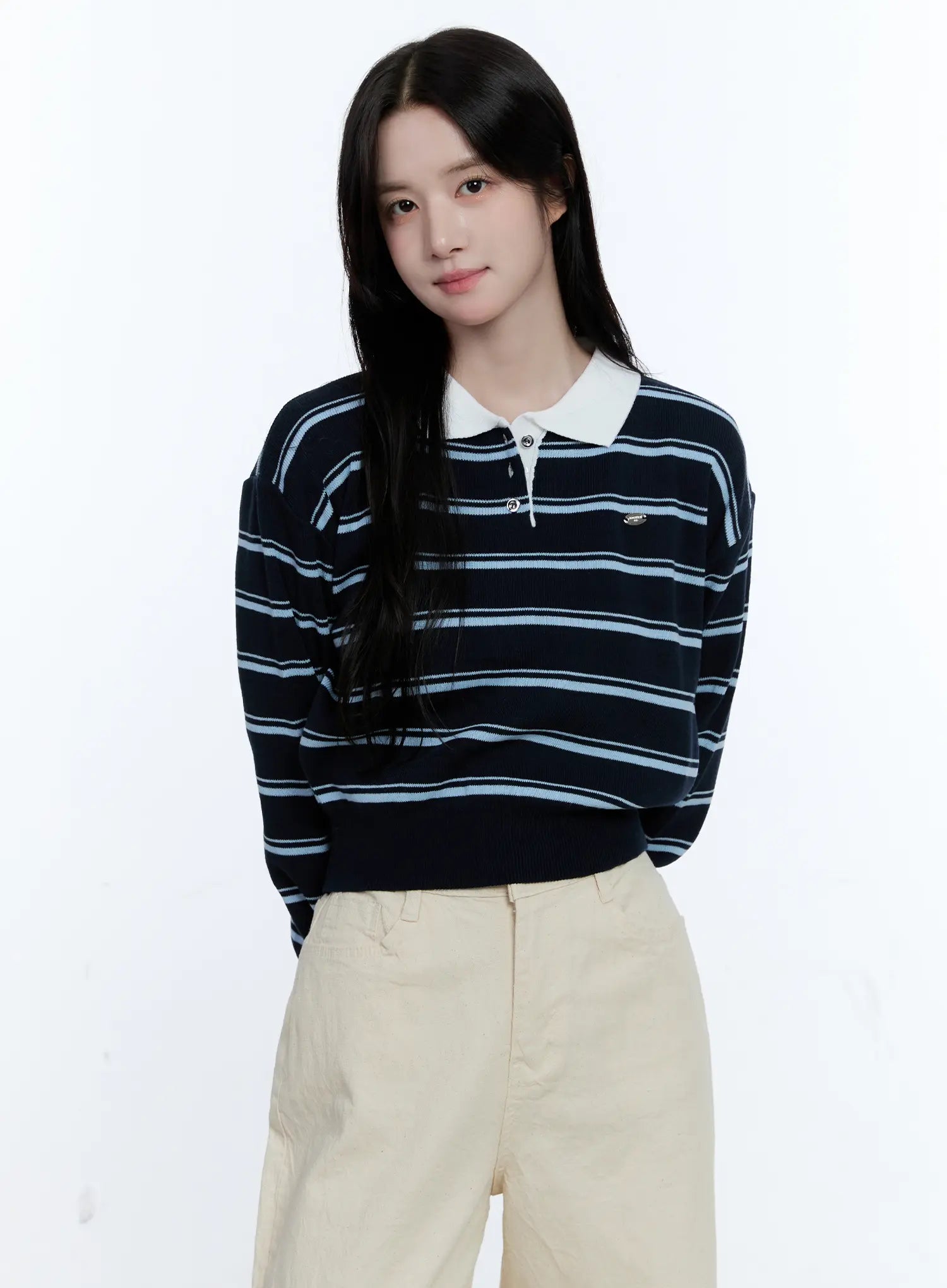 Striped Collared Long Sleeve Top CG513