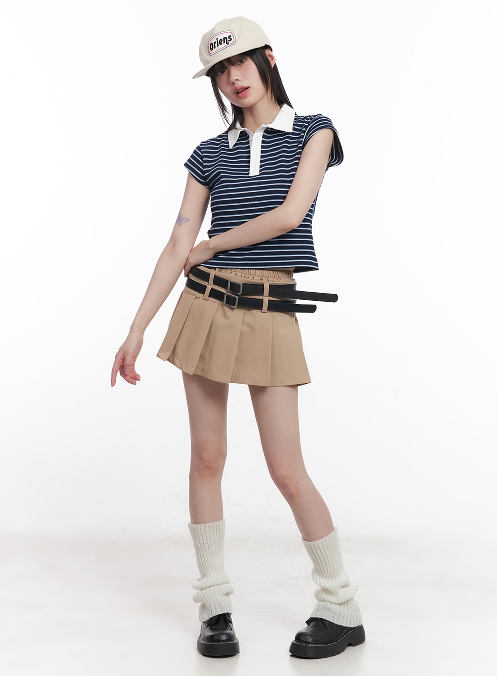 Striped Crop Polo Shirt CU506
