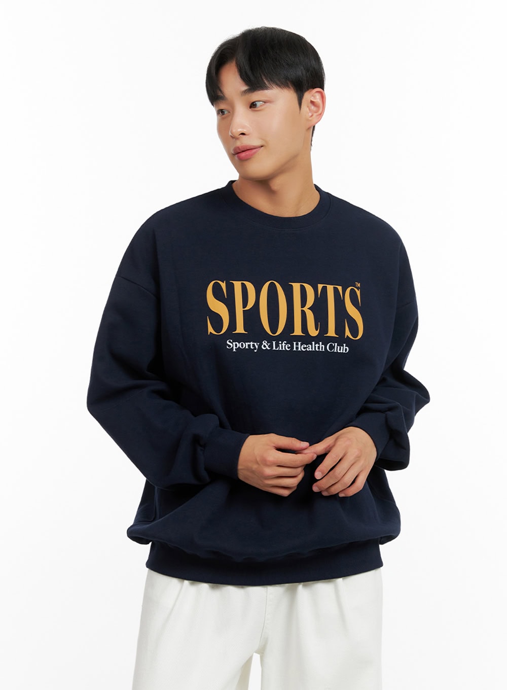 Men's Graphic Lettering Crewneck Sweatshirt (Dark Blue) IU414